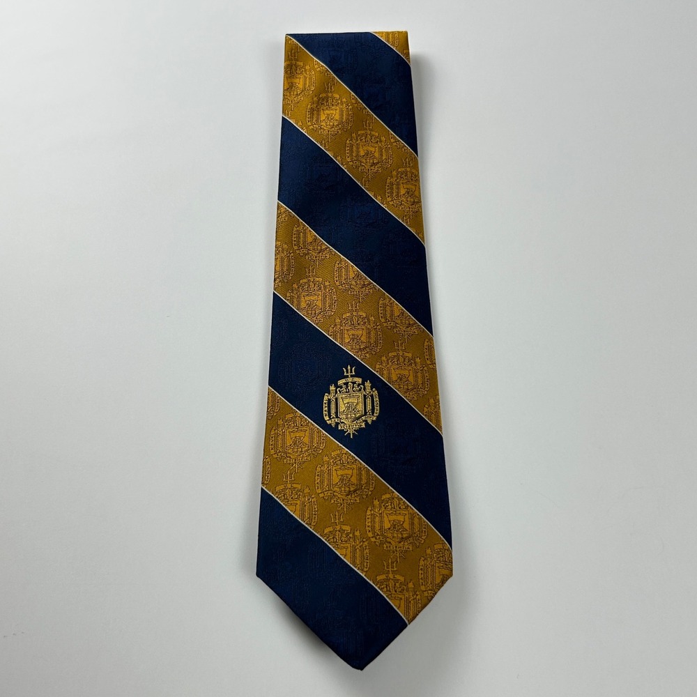 U.S. Naval Academy Blue Gold Stripe Crest Silk/Polyester Patriotic Tie USA